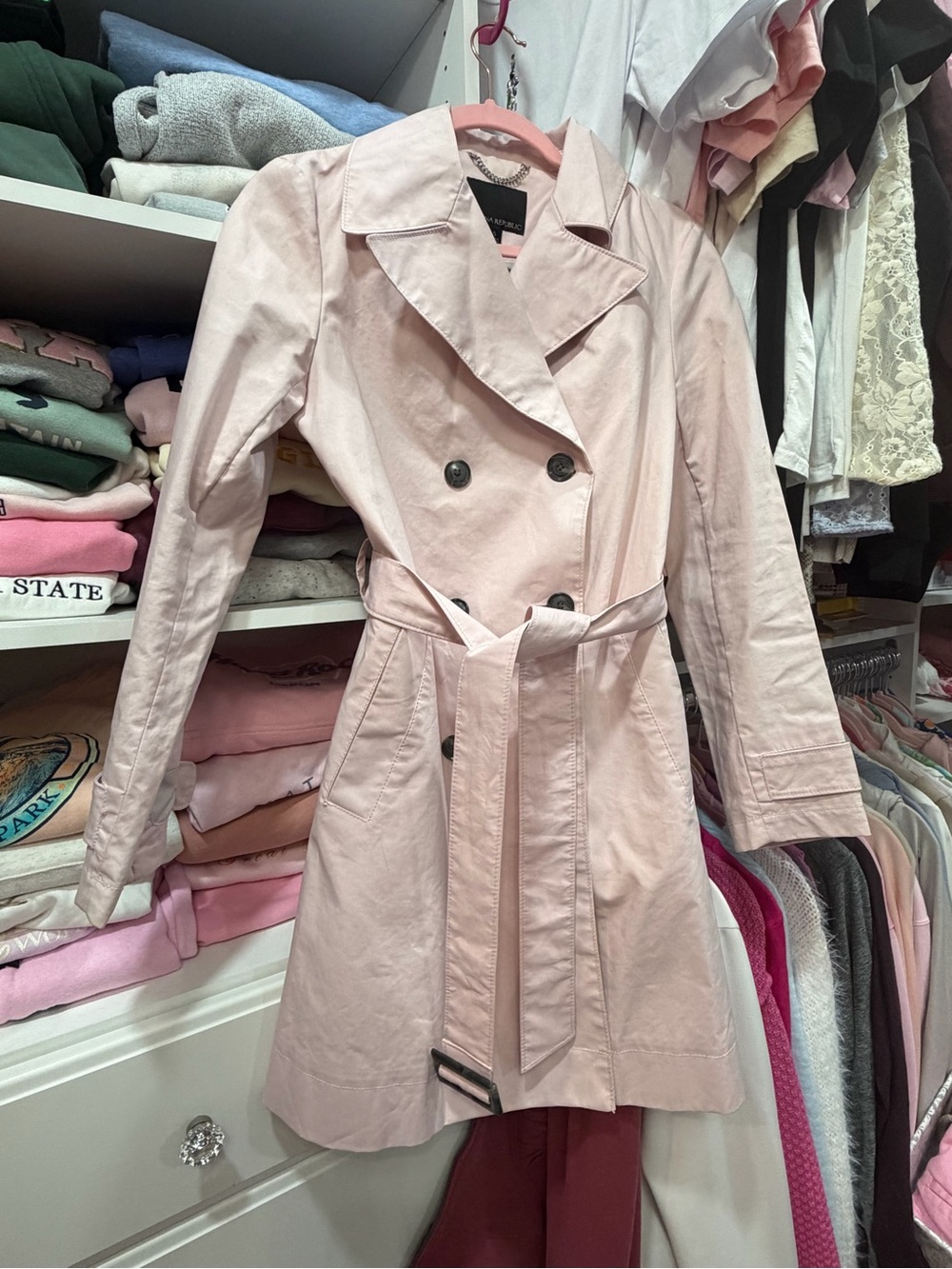 Banana Republic Light Pink Double-Breasted Trench Coat with Belt